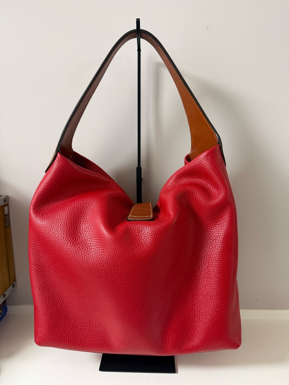 NWOT! Dooney & Bourke Red Leather Hobo with Brown Trim - Picture 2 of 8